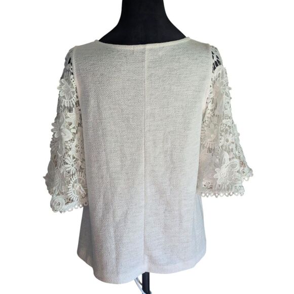 Anthropologie Eri + Ali Lace Bell Sleeve Top XS White Textured Crocheted - Picture 7 of 7